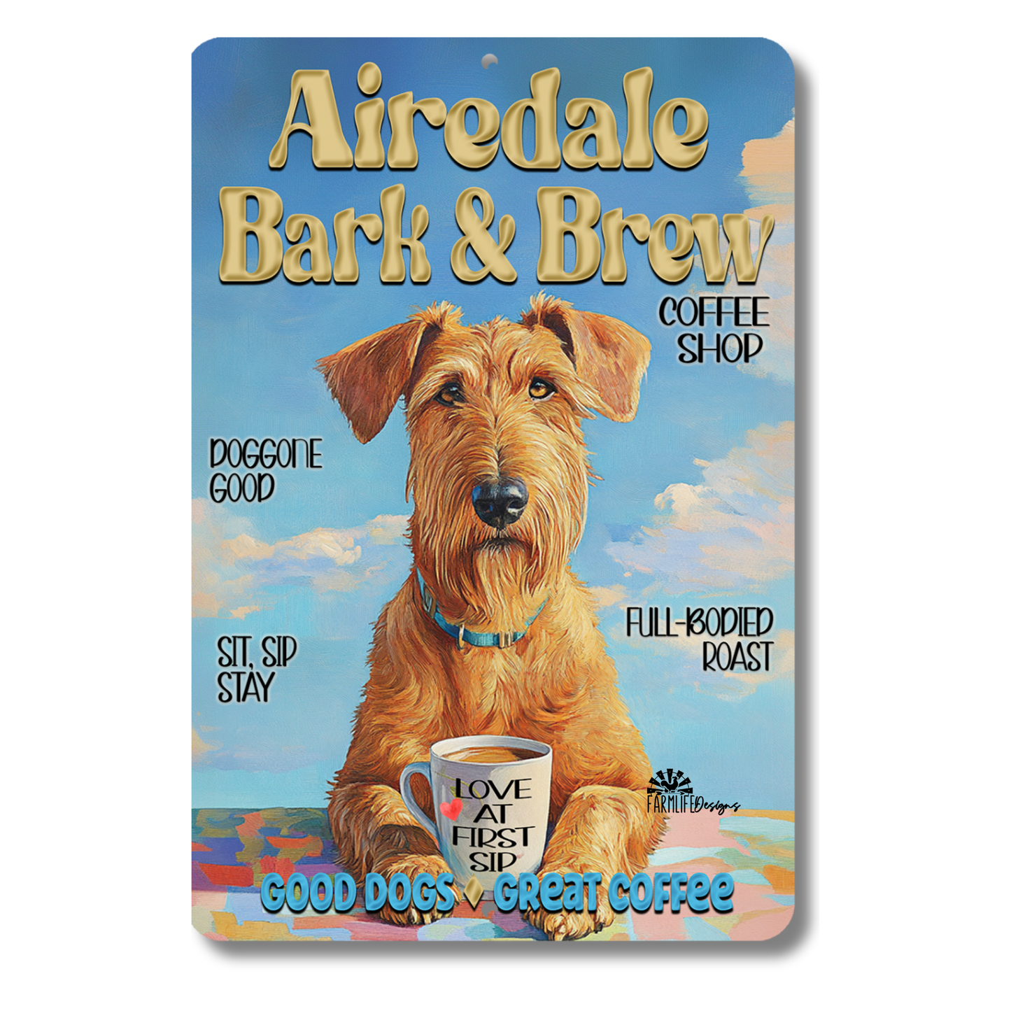 Airedale Coffee Bar Sign Bark and Brew Dog Metal Tin