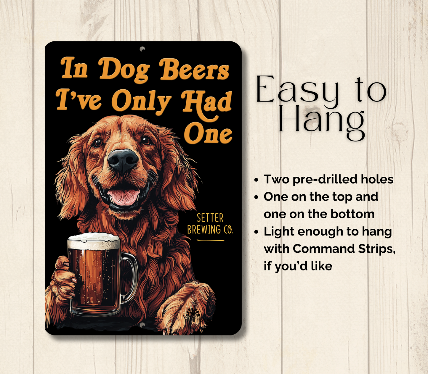 Irish Setter Sign In Dog Beers funny man cave bar metal tin