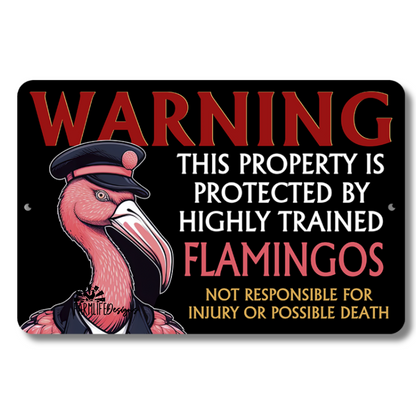 Flamingo Security Sign, Property Protected by Highly Trained Flamingo, yard sign