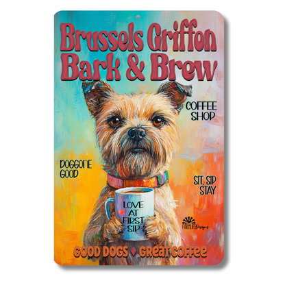 Brussels Griffon Coffee Bar Sign Bark and Brew Dog Metal Tin