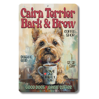Cairn Terrier Coffee Bar Sign Bark and Brew Dog Metal Tin