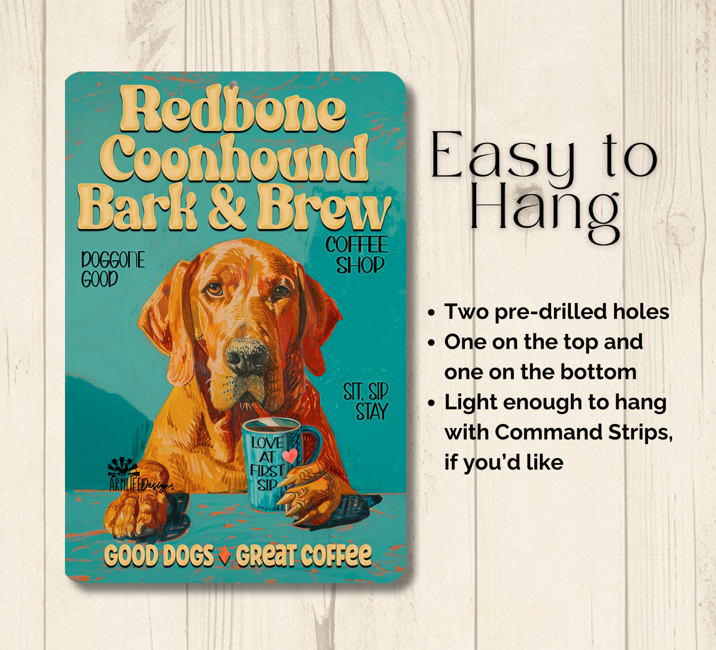 Redbone Coonhound Coffee Bar Sign Bark and Brew Dog Metal Tin