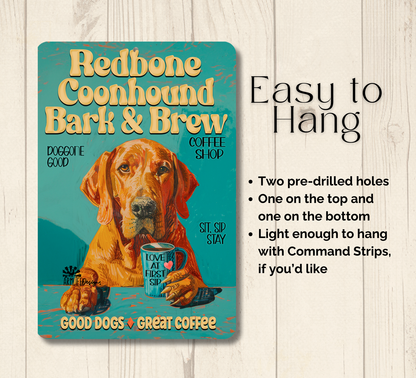 Redbone Coonhound Coffee Bar Sign Bark and Brew Dog Metal Tin