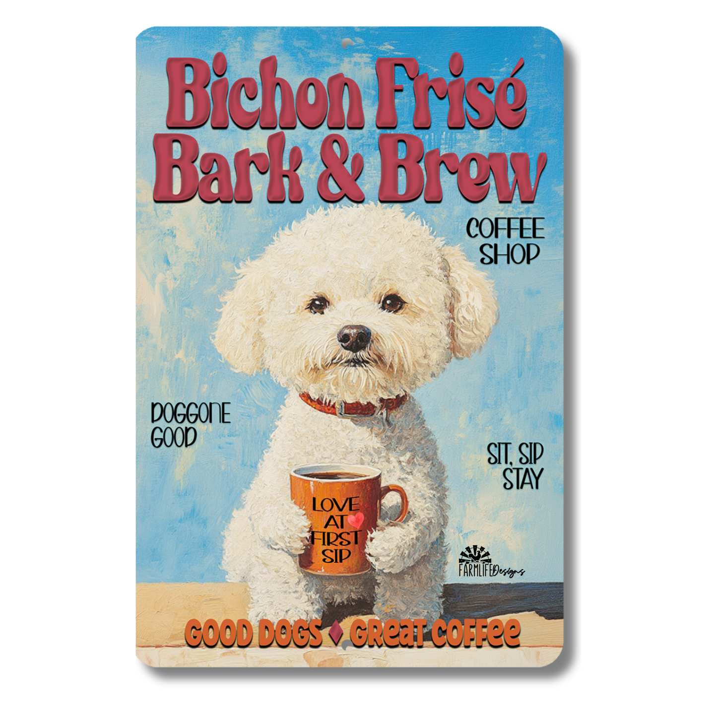 Bichon Frise Coffee Bar Sign Bark and Brew Dog Metal Tin