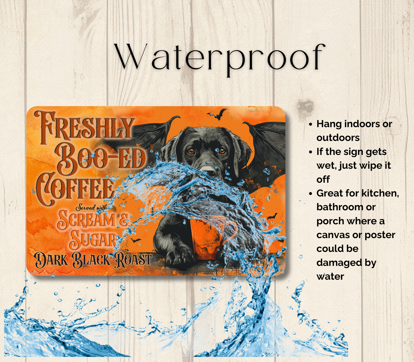 Black Lab Halloween Coffee Bar Funny Metal Tin Sign Fresh Boo-ed Coffee Labrador