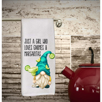 Gnome margarita Dish Towel, tea towel, just a girl who loves gnomes and margaritas