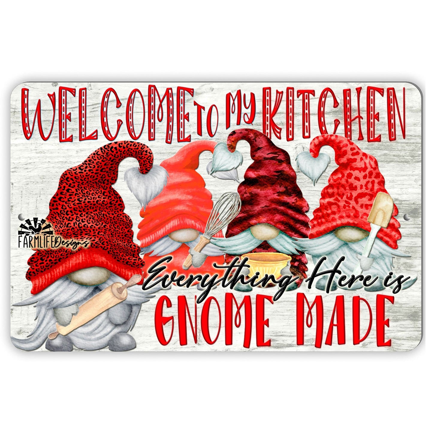 Kitchen Gnome Sign | Everything is Gnome Made | 12x8 aluminum | RED baking gnomes cooking gnomies decor