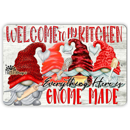 Kitchen Gnome Sign | Everything is Gnome Made | 12x8 aluminum | RED baking gnomes cooking gnomies decor