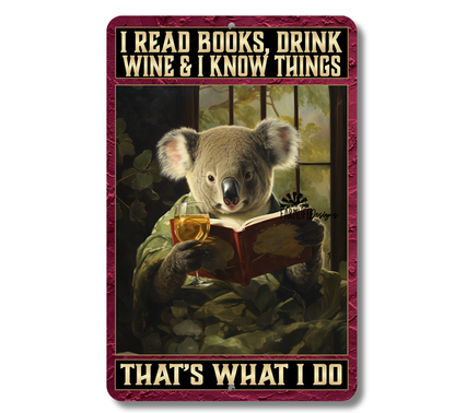 Koala Bear Sign, I Read Books, Drink Wine and I Know Things