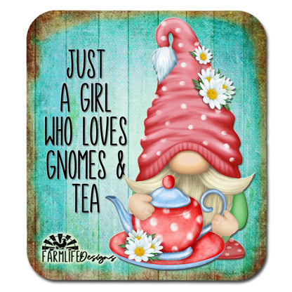 Tea Gnome | Just a Girl Who Loves Gnomes and Teal | 4"x4.5" aluminum magnet | gnomies