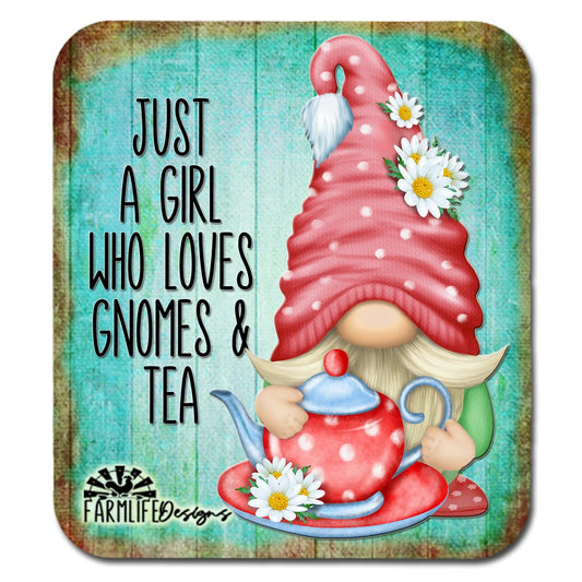 Tea Gnome | Just a Girl Who Loves Gnomes and Teal | 4"x4.5" aluminum magnet | gnomies