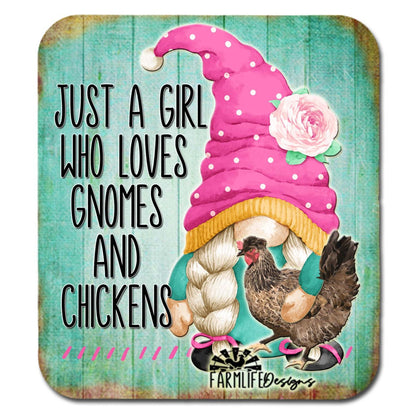 Gnome Chicken Magnet  | Just a Girl Who Loves Gnomes and Chickens | 4"x4.5" aluminum magnet | gnomies