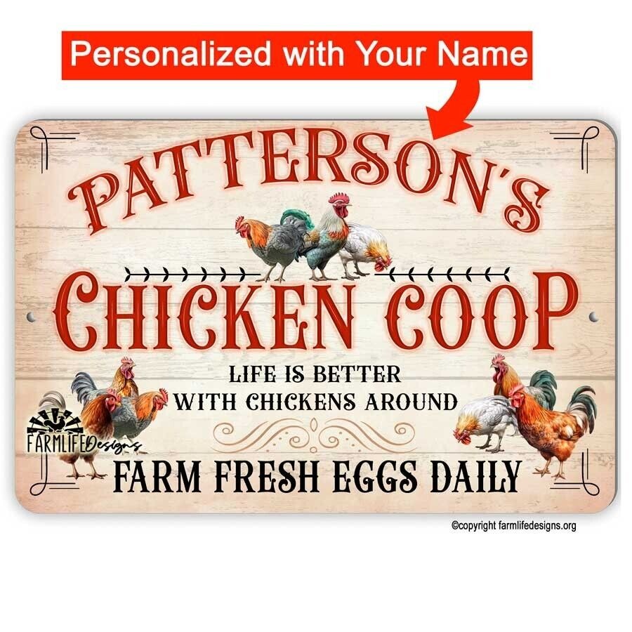 Personalized Chicken Coop Sign - with your name city & state, aluminum 12"x8"