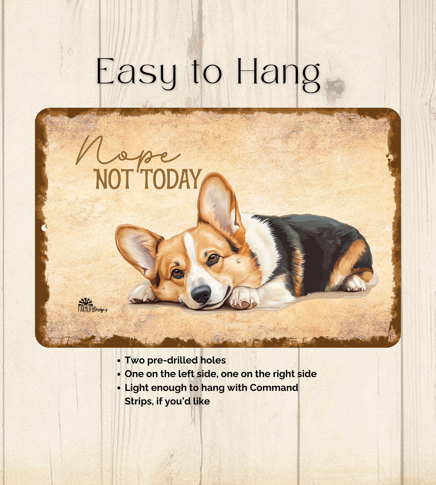 Corgi Sign Nope Not Today Funny Dog metal tin wall art