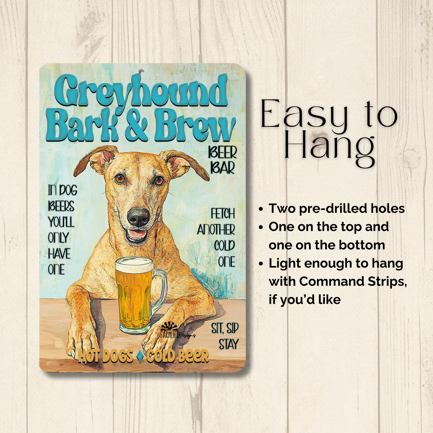 Greyhound Coffee Bar Sign Bark and Brew Dog Metal Tin