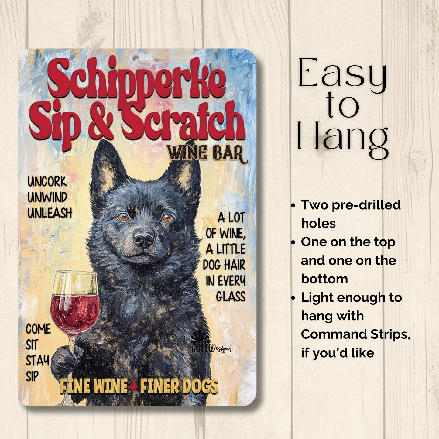 Schipperke Wine Bar Sign Sip & Scratch Dog Metal Tin Wall Art