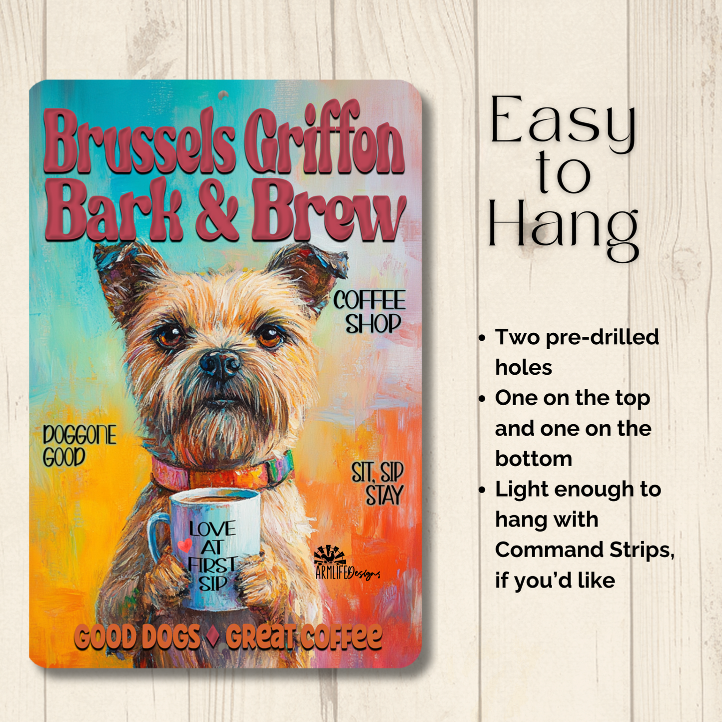 Brussels Griffon Coffee Bar Sign Bark and Brew Dog Metal Tin