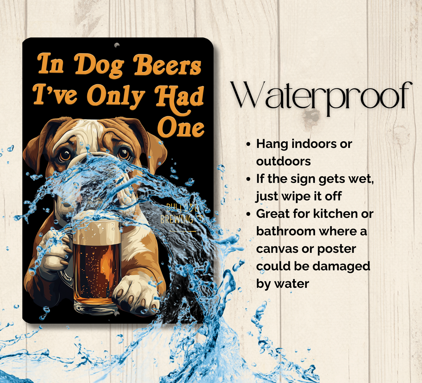 English Bulldog Sign In Dog Beers bull dog funny man cave bar metal tin
