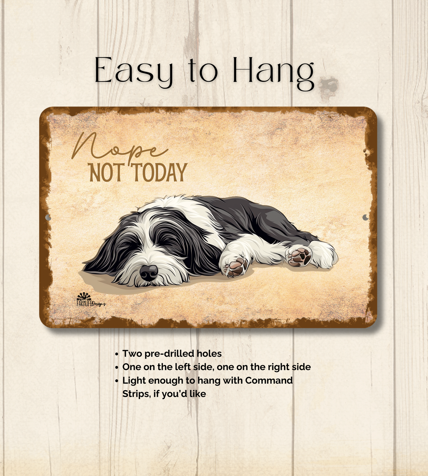 Bearded Collie Sign Nope Not Today Funny Dog metal tin wall art