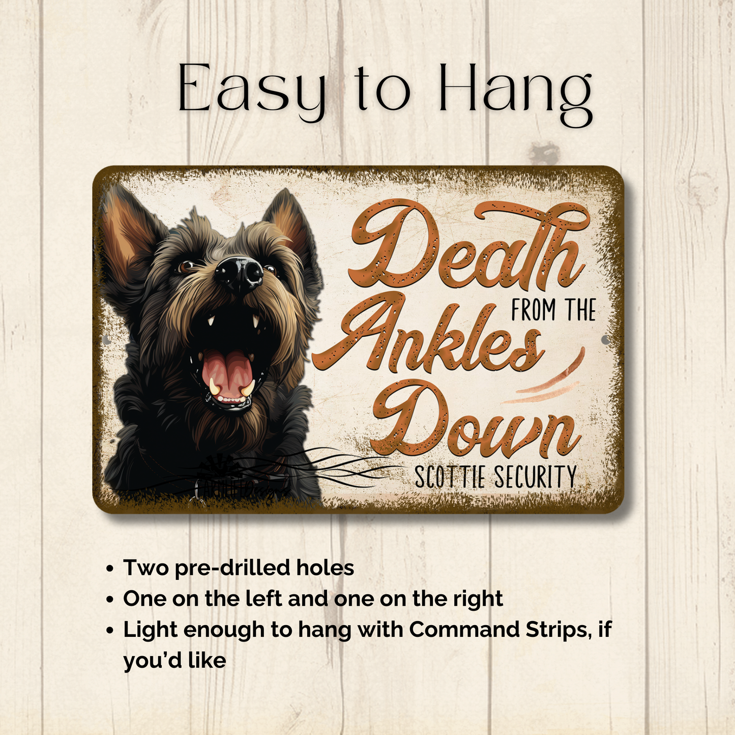 Scottish Terrier Sign Death from the Ankles Down Dog Metal Tin