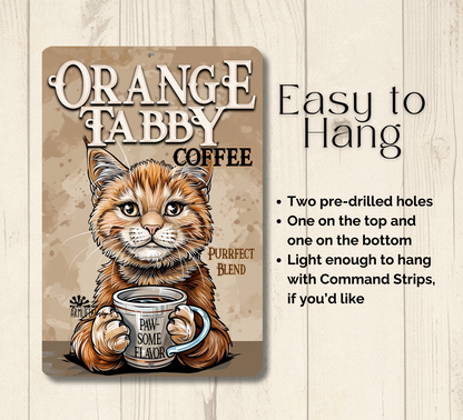 Cat Sign, Orange Tabby Kitty Coffee metal tin