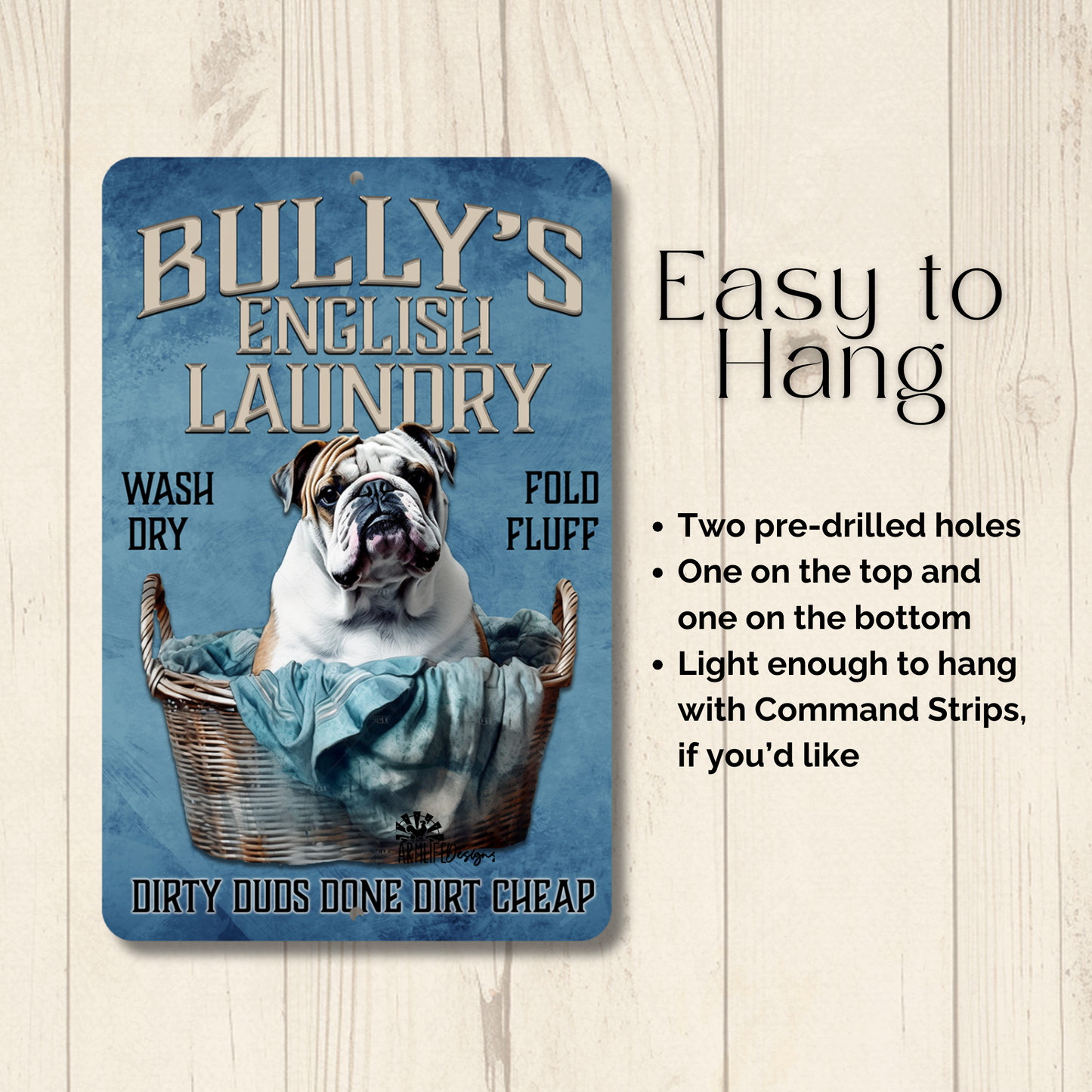 English Bulldog Laundry Room Sign Bully metal tin bull dog decor