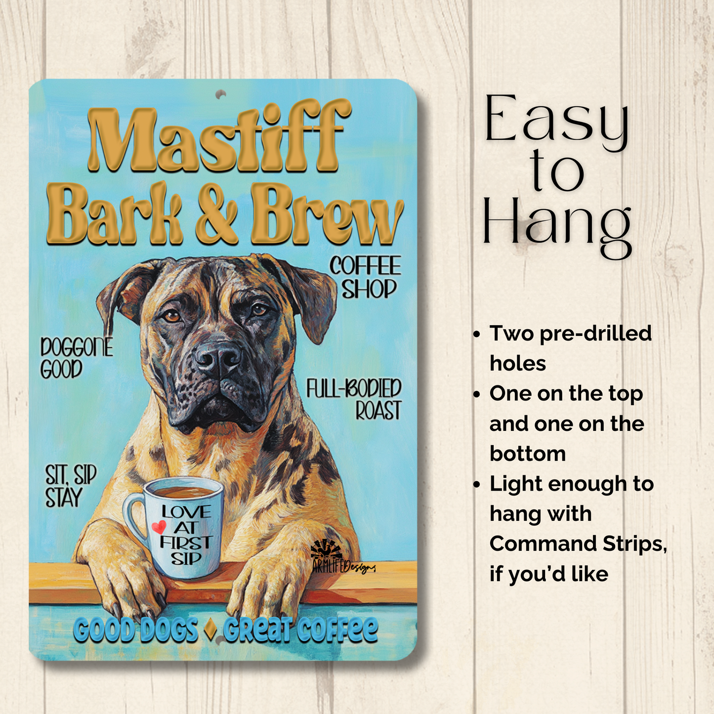 Mastiff Coffee Bar Sign Bark and Brew Dog Metal Tin