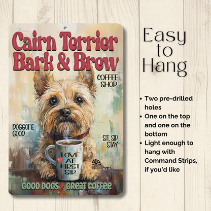 Cairn Terrier Coffee Bar Sign Bark and Brew Dog Metal Tin