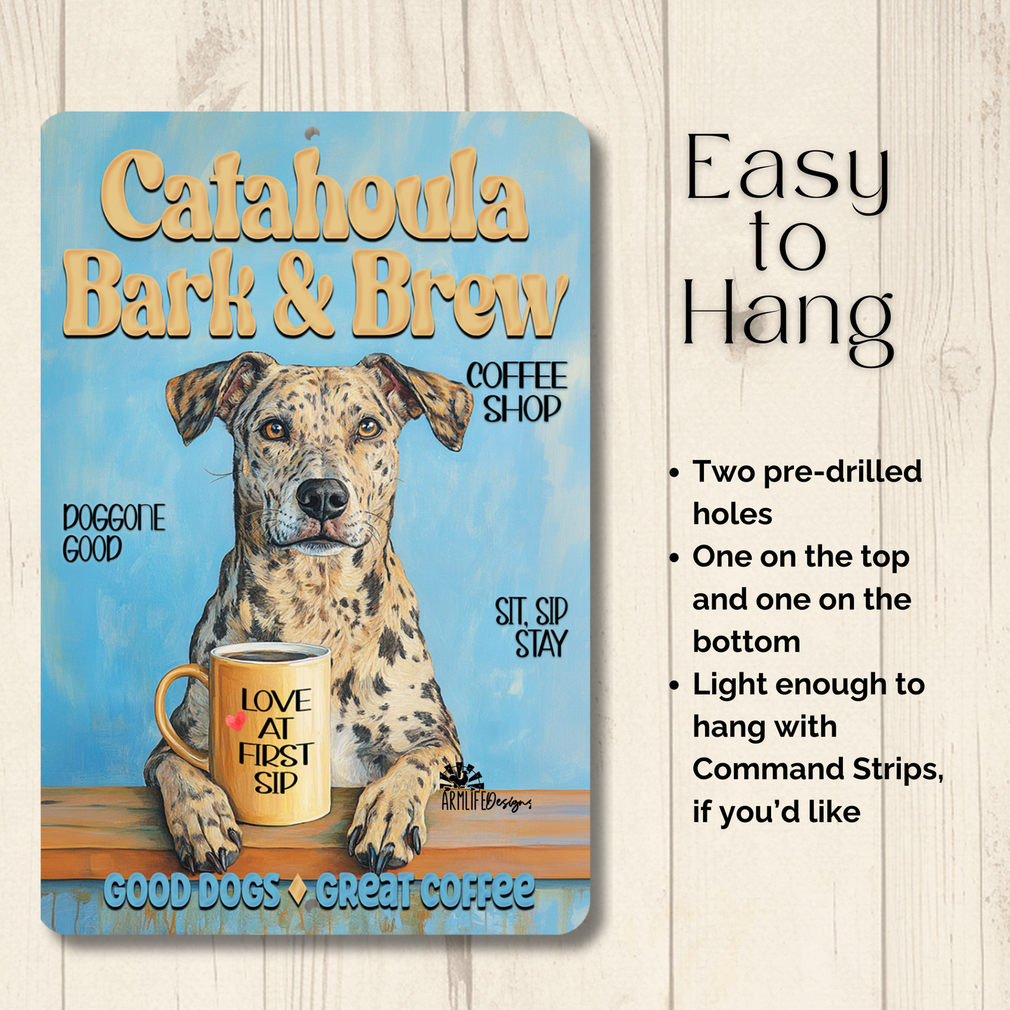 Catahoula Leopard Dog Coffee Bar Sign Bark and Brew Dog Metal Tin