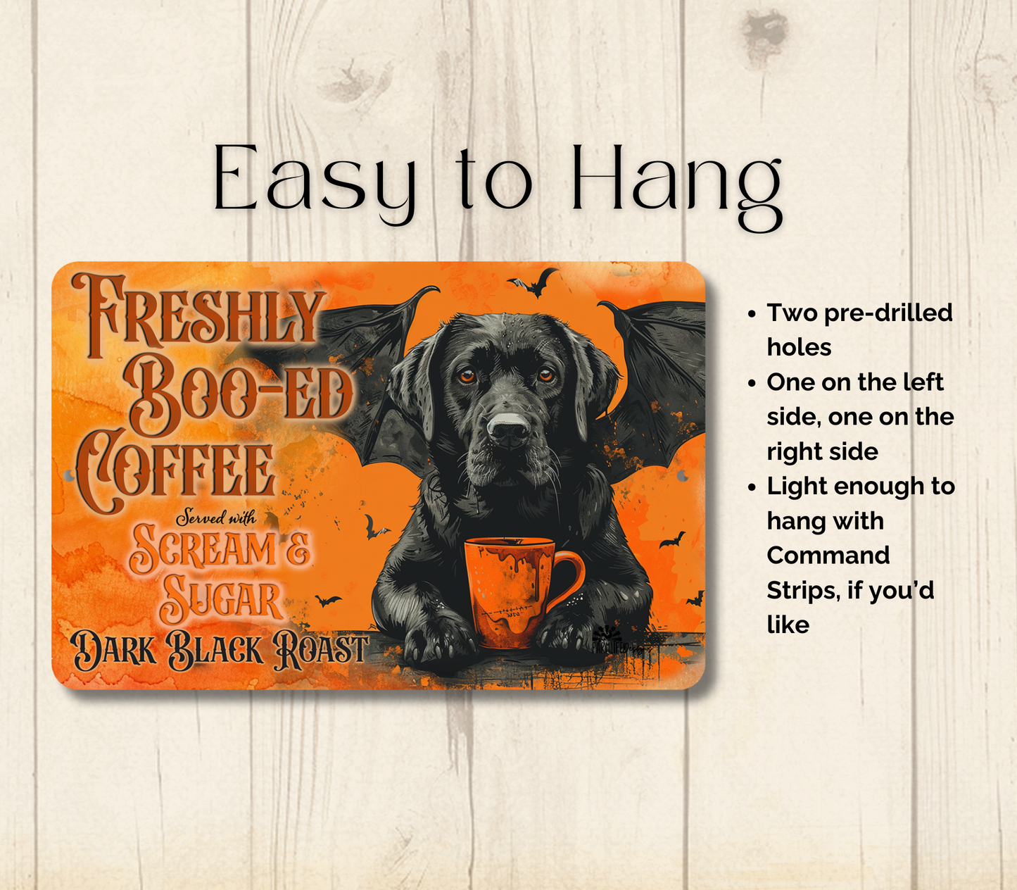 Black Lab Halloween Coffee Bar Funny Metal Tin Sign Fresh Boo-ed Coffee Labrador