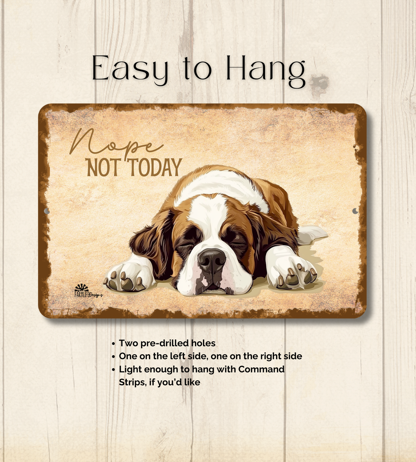 Saint Bernard Sign Nope Not Today Funny St Dog metal tin wall art