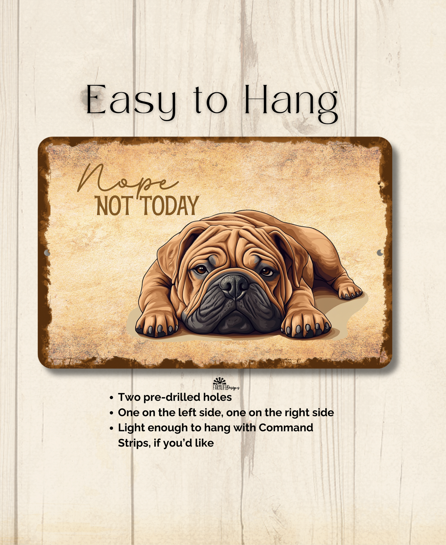 Shar Pei Sign Nope Not Today Funny Dog metal tin wall art