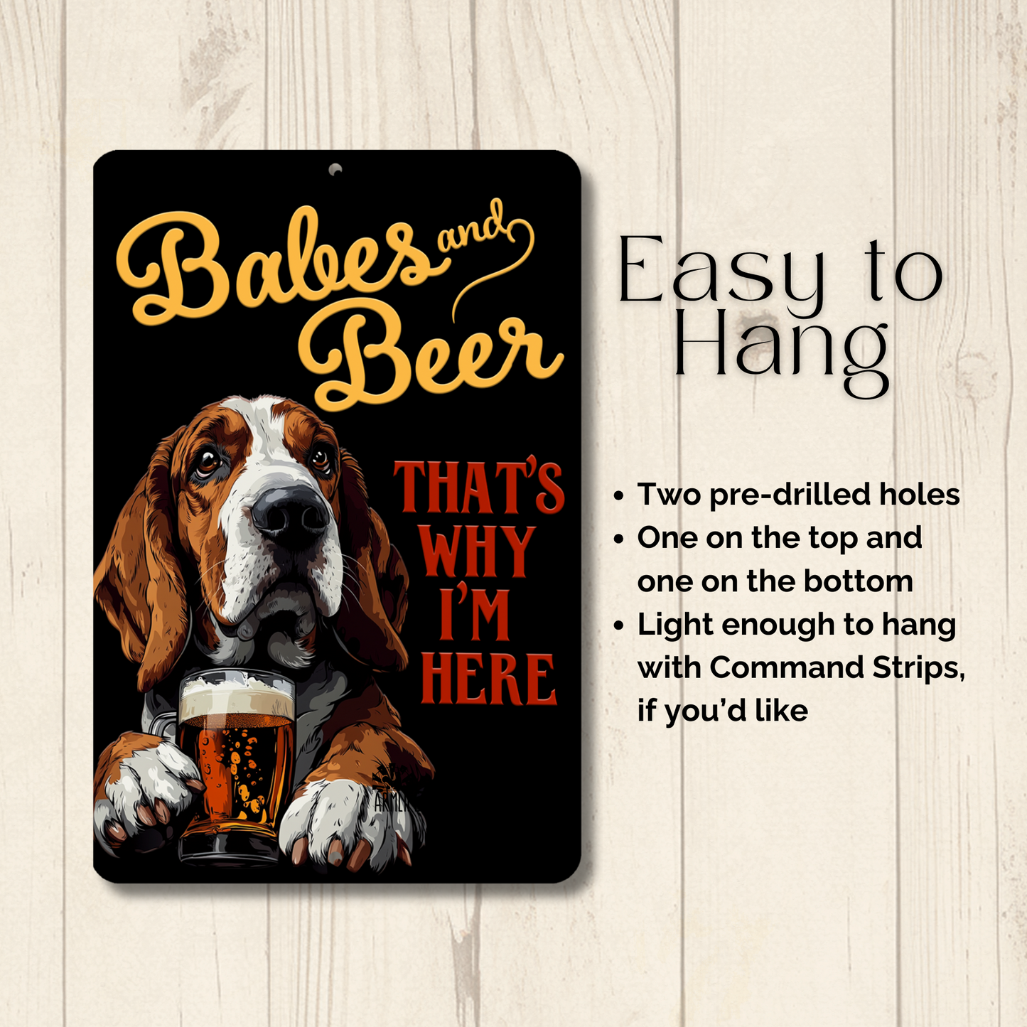 Basset Hound Babes and Beer dog bar man cave sign metal tin