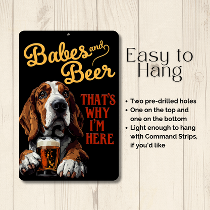 Basset Hound Babes and Beer dog bar man cave sign metal tin
