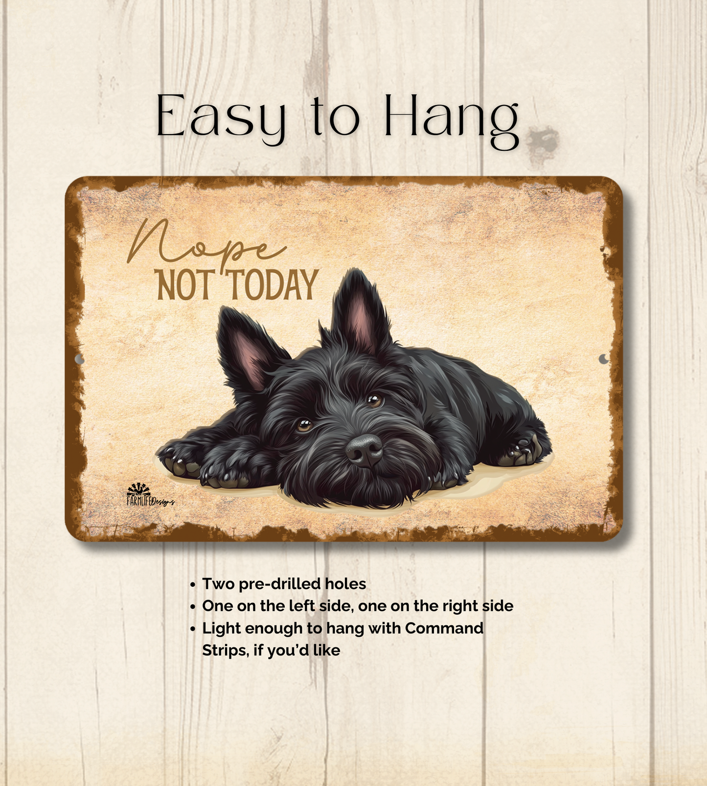 Scottish Terrier Sign Nope Not Today Funny Scottie Dog metal tin wall art