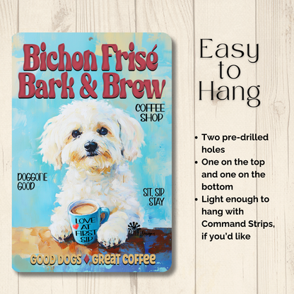 Bichon Frise Coffee Bar Sign Bark and Brew Dog Metal Tin