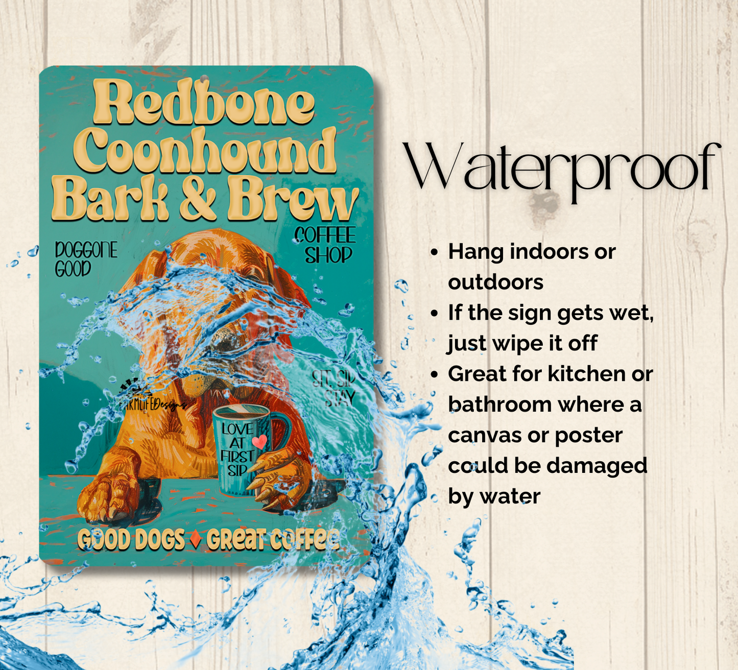Redbone Coonhound Coffee Bar Sign Bark and Brew Dog Metal Tin
