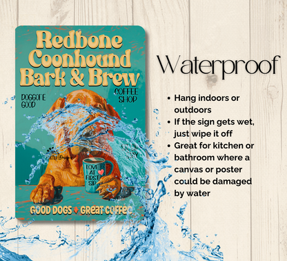 Redbone Coonhound Coffee Bar Sign Bark and Brew Dog Metal Tin