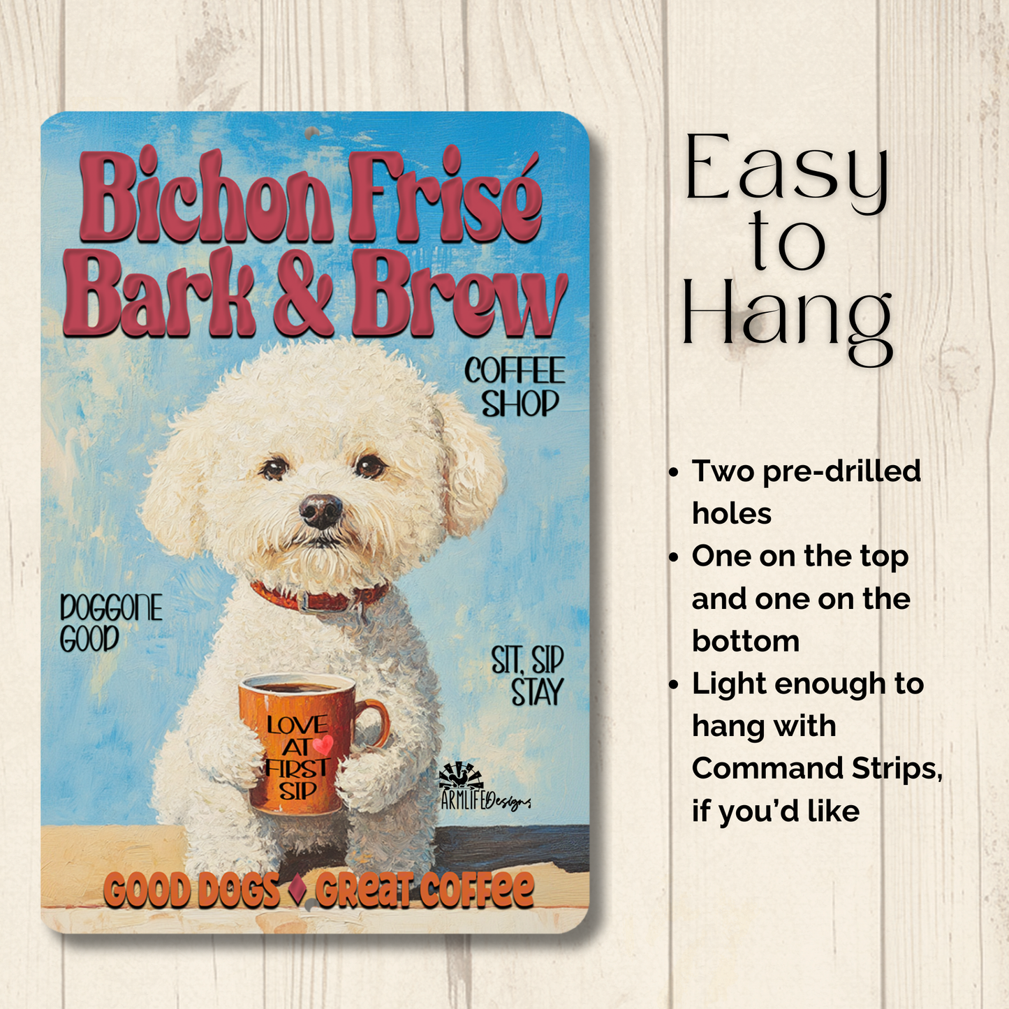 Bichon Frise Coffee Bar Sign Bark and Brew Dog Metal Tin