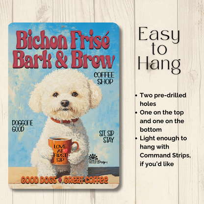 Bichon Frise Coffee Bar Sign Bark and Brew Dog Metal Tin
