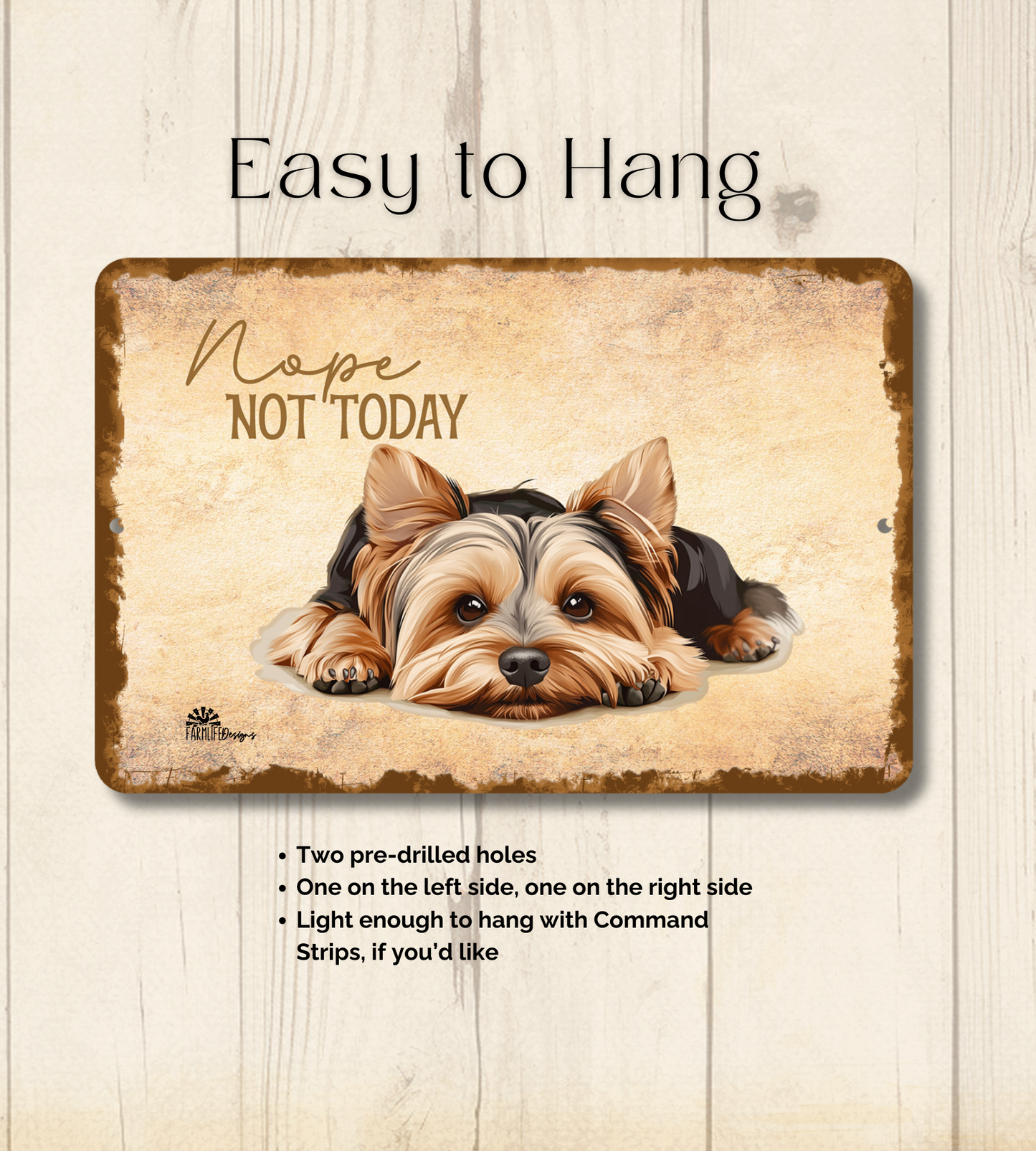 Yorkie Sign Nope Not Today Funny Yorkshire Terrier Dog metal tin wall art