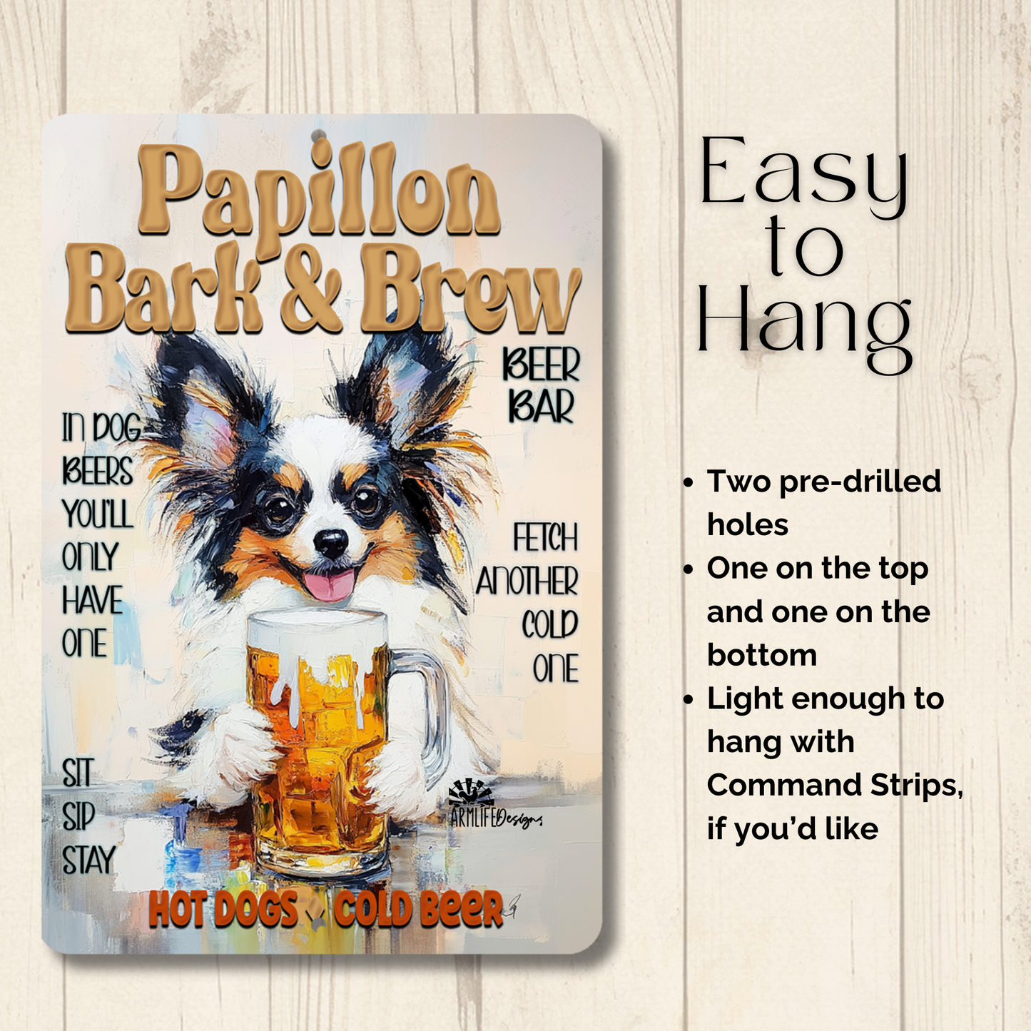 Papillon Beer Bar Sign Bark and Brew Dog Metal Tin