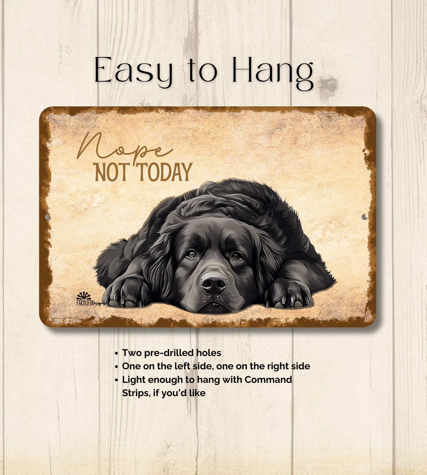 Newfoundland Sign Nope Not Today Funny Newfie Dog metal tin wall art