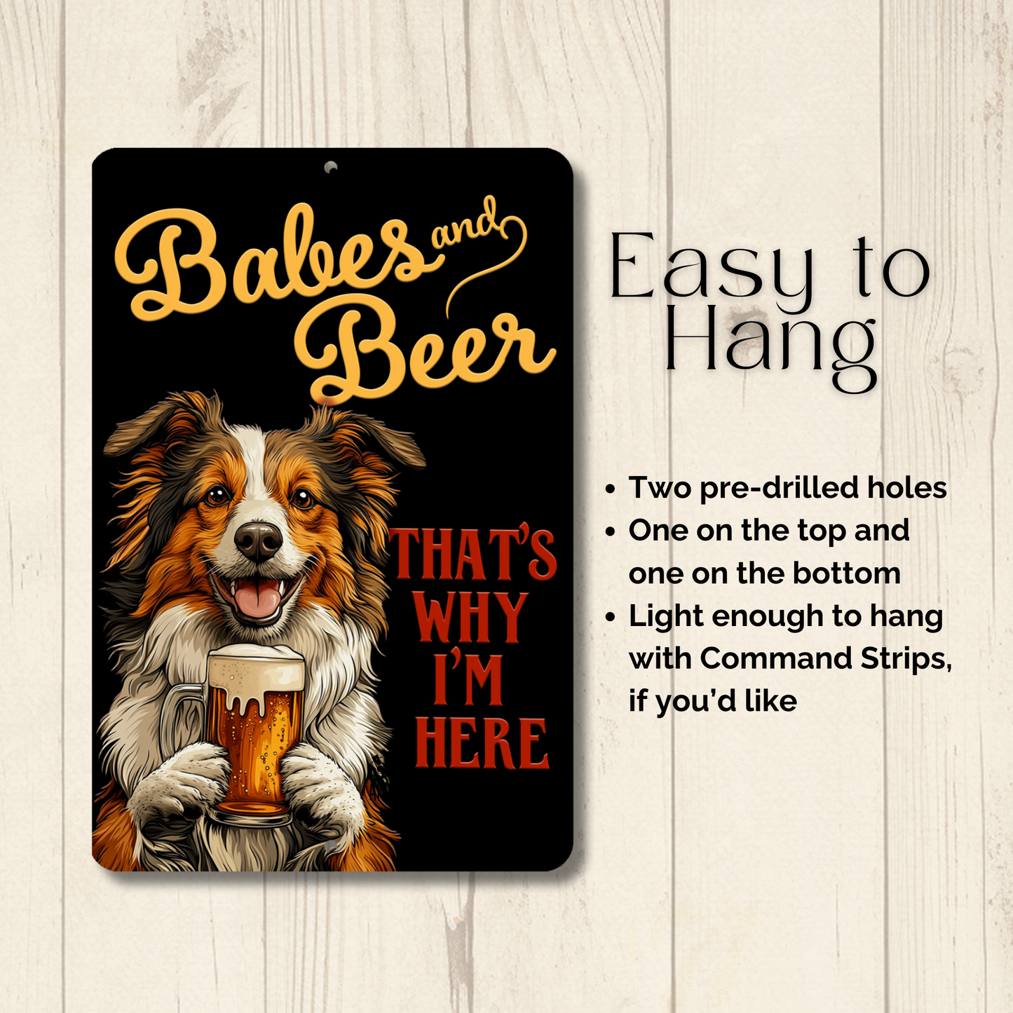 Collie Babes and Beer dog bar man cave sign metal tin