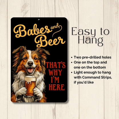 Collie Babes and Beer dog bar man cave sign metal tin