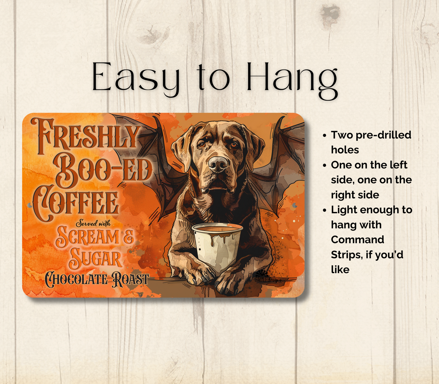 Chocolate Lab Halloween Coffee Bar Funny Metal Tin Sign Fresh Boo-ed Coffee Labrador