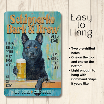 Schipperke Beer Bar Sign Bark and Brew Dog Metal Tin