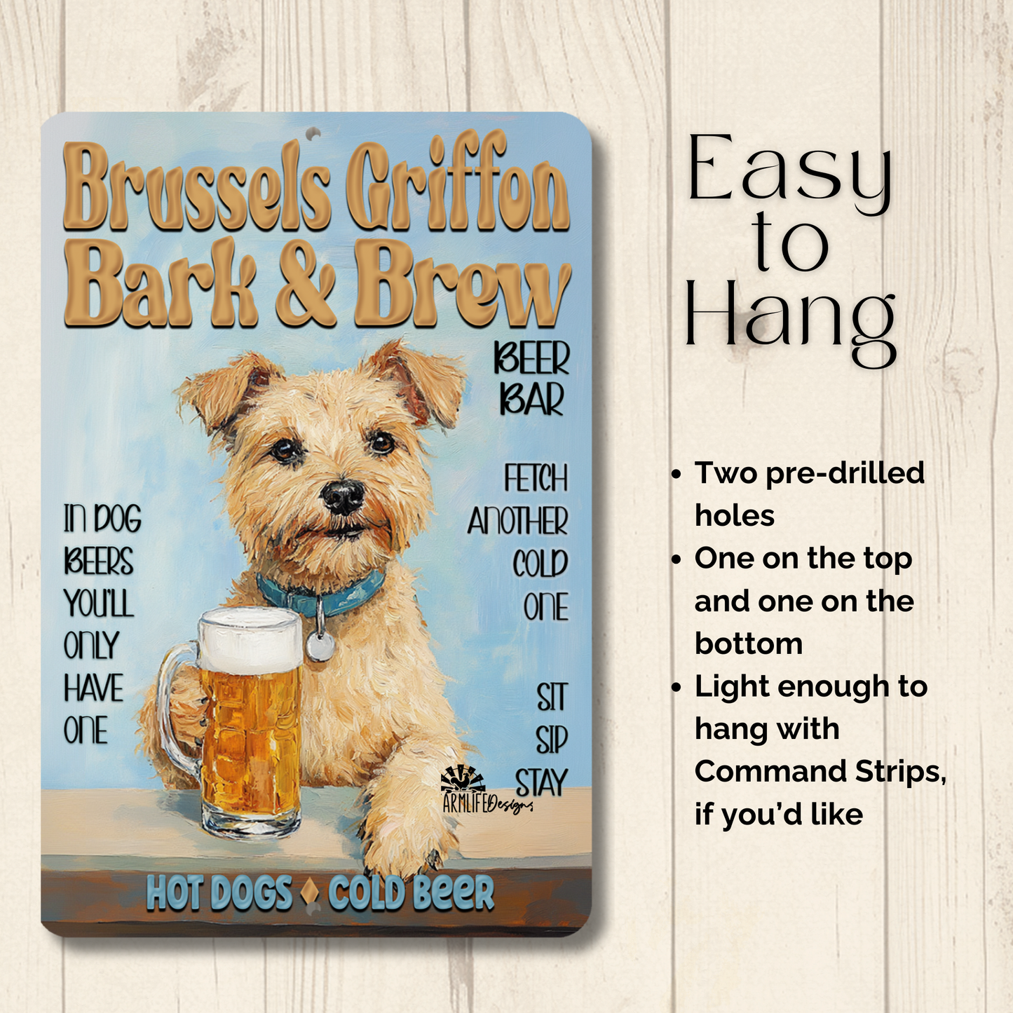 Brussels Griffon Beer Bar Sign Bark and Brew Dog Metal Tin
