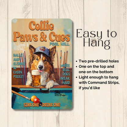Collie Beer Sports Bar Sign Paws & Cues Dog Metal Tin