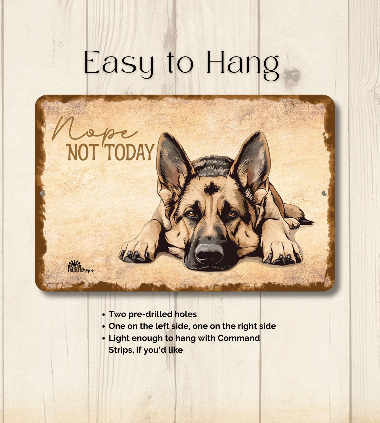German Shepherd Sign Nope Not Today Funny Dog metal tin wall art
